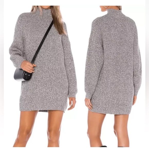 Tularose Djuna Mock Neck Balloon Sleeve Sweater Dress in Charcoal Gray Size M - Picture 9 of 9